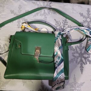 Aldo Emerald Green Shoulder Bag with Scarf Accent